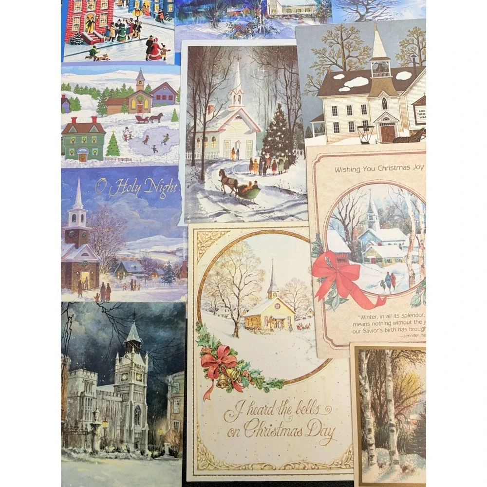 Vintage Christmas Cards Fronts ONLY Churches Cathedrals Scrapbooking Crafts 50+